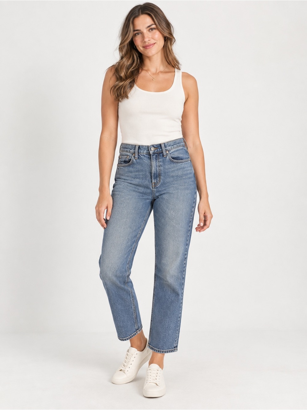 Banana Republic High-Rise Straight Jeans in Medium Blue Wash Sz 28